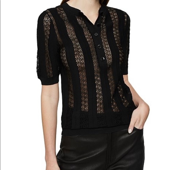 Reiss Tops - REISS
LANA GRANDAD COLLAR POINTELLE POLO